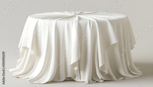 Cut-out white tablecloth draped over a dining table