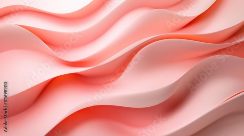 Curvy Coral and Pink Ribbon. Modern Three-Dimensional Abstract Surface with Gradient Texture