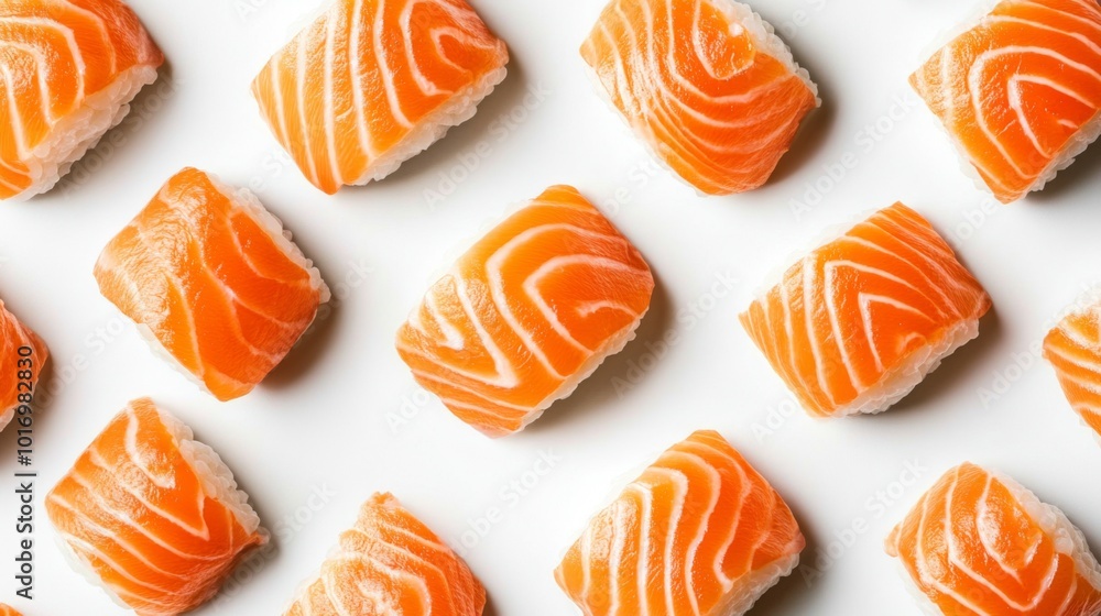 Fresh Salmon Sushi on White Plate Fresh Salmon Sushi on White Plate