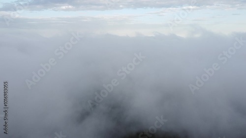 Cloudy and foggy drone flight, Chalkidiki, Greece

