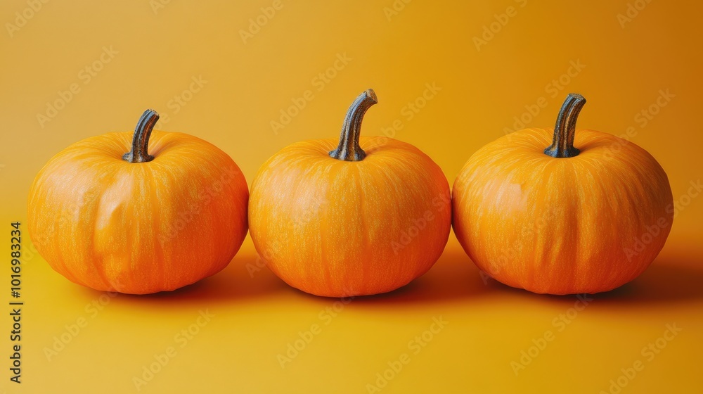 Obraz premium Vibrant Autumn Pumpkins on Stylish Mustard Yellow Background