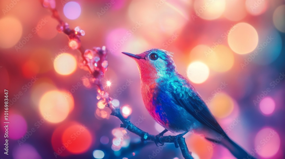 Colorful Bird with Bokeh Background in Soft Light Colorful Bird with Bokeh Background in Soft Light