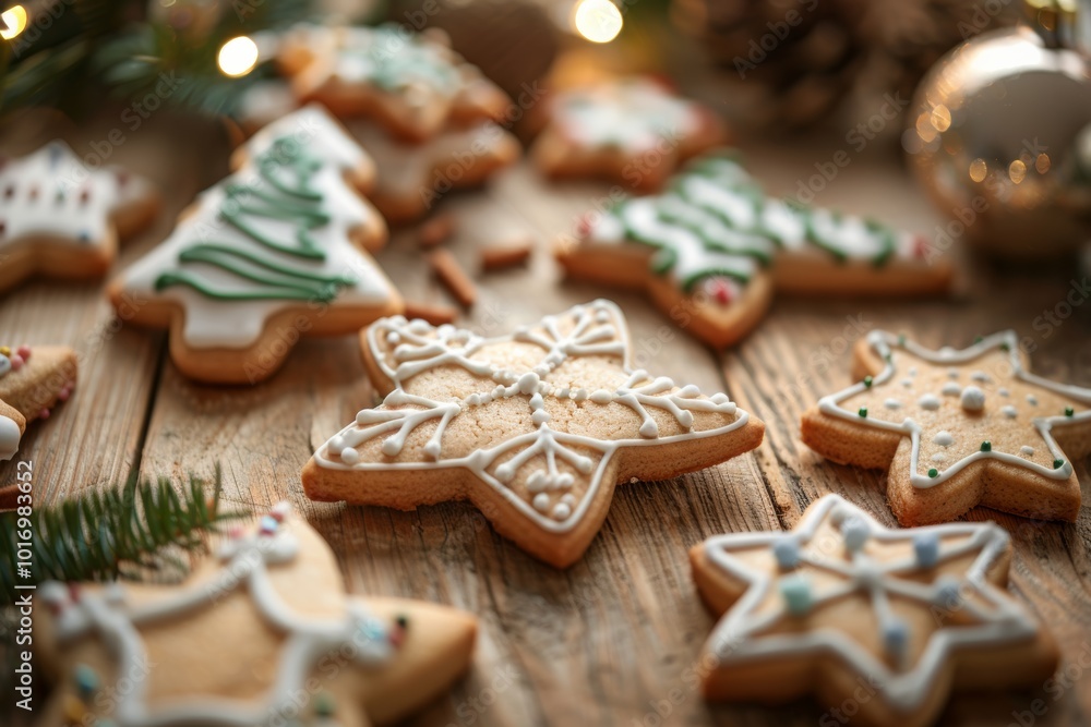 Festive christmas cookies on rustic wooden table Festive christmas cookies on rustic wooden table