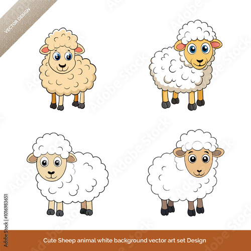 Cute Sheep Animal on White Background  Vector Art Set Design