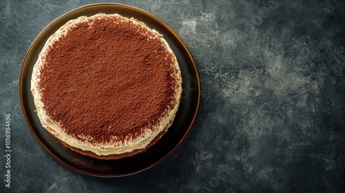 Delicious Chocolate Tiramisu Dessert on a Dark Background photo