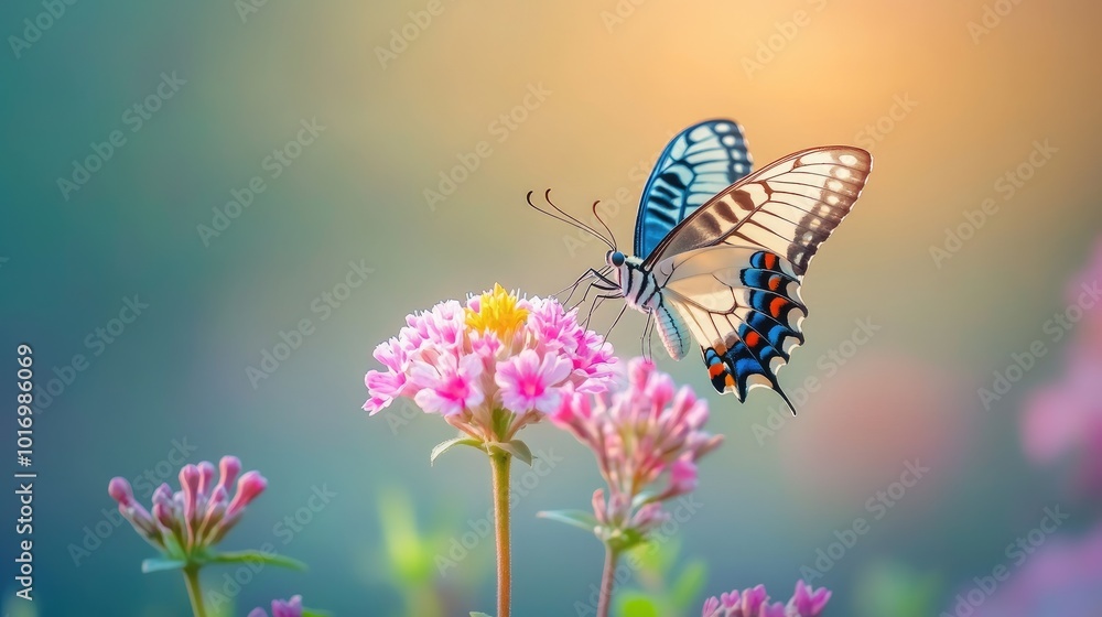 Fototapeta premium Colorful Butterfly on Vibrant Flower in Natural Setting