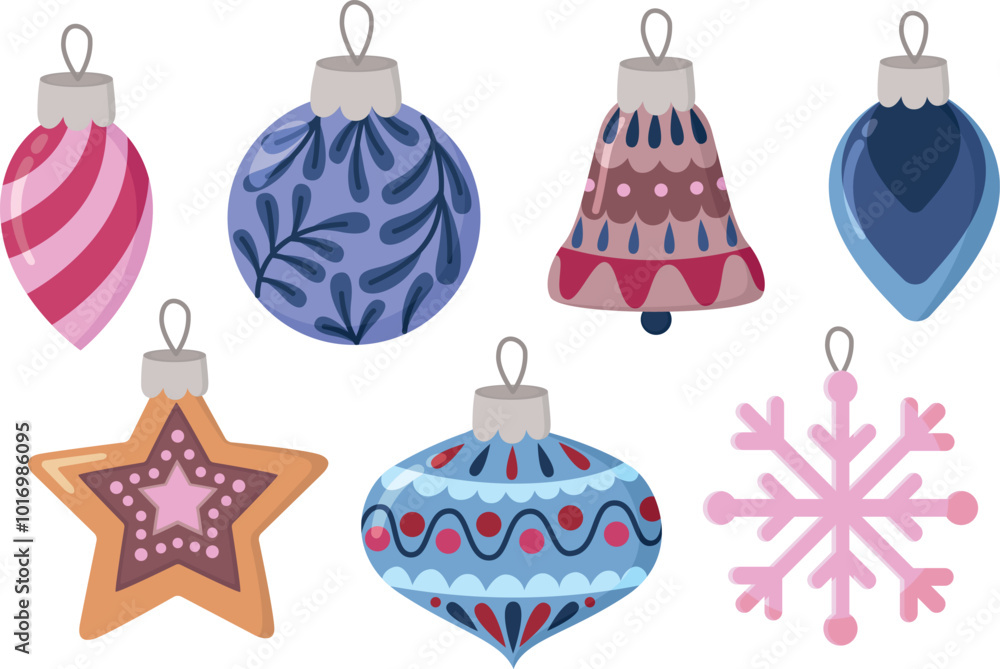 Set of cute Christmas decorations. Hand drawn New year's objects Set of cute Christmas decorations. Hand drawn New year's objects