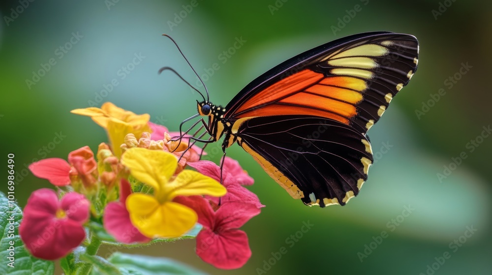 Colorful Butterfly on Vibrant Flowers Colorful Butterfly on Vibrant Flowers