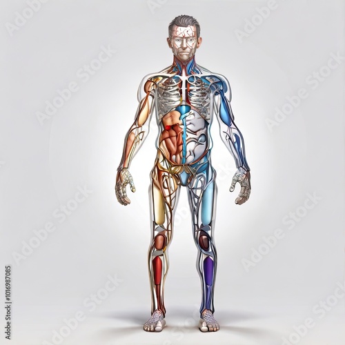 Man full body shaped, colorful 3D object on white background
