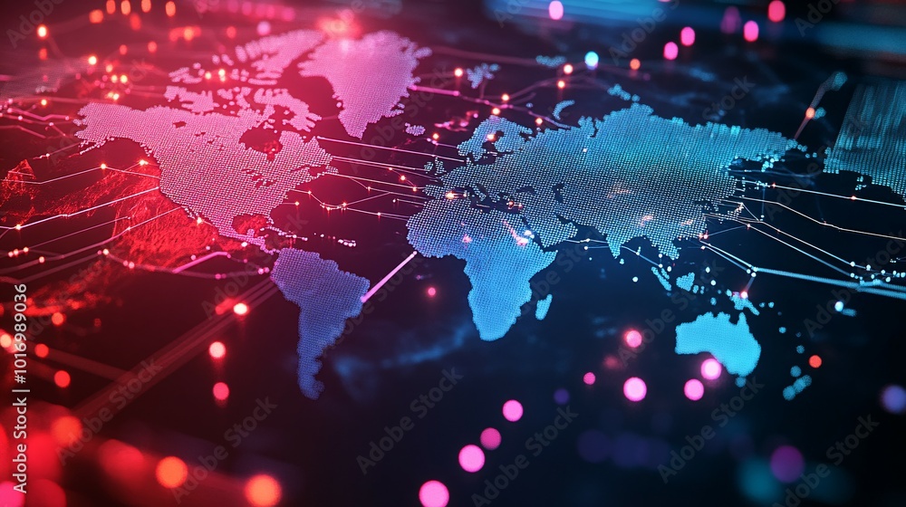 Digital World Map with Glowing Connections Digital World Map with Glowing Connections