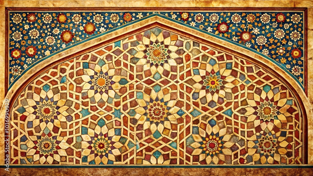 Abstract Mughal motif geometric textures background in a long shot Abstract Mughal motif geometric textures background in a long shot