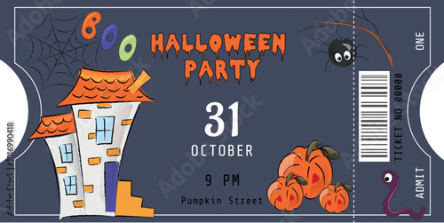 Perfect for any spooky holiday, this ticket captures the essence of Halloween with vibrant images of ghosts, pumpkins and witches. Perfect for costume parties, haunted houses or themed events, this ti