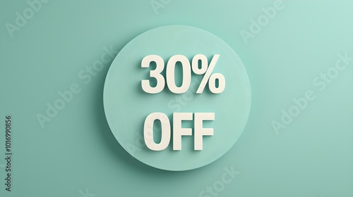 White '30% OFF' Promotional Sign on a Light Green Background with Copy Space