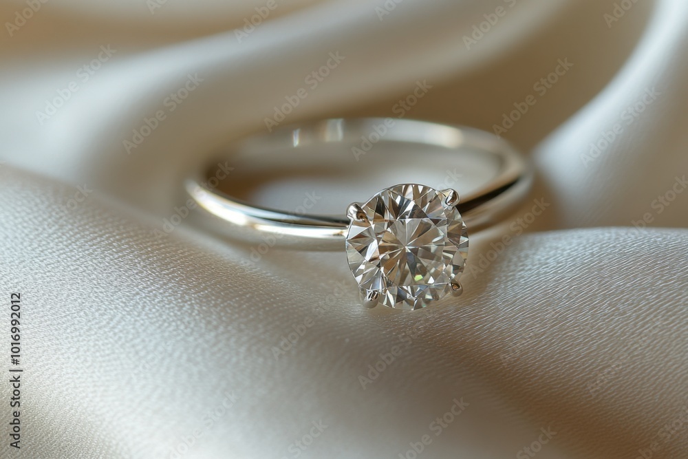 A close-up shot of an elegant diamond ring placed on soft white fabric, with a simple and minimalist background captures the beauty and classic allure of a timeless engagement ring Generative AI A close-up shot of an elegant diamond ring placed on soft white fabric, with a simple and minimalist background captures the beauty and classic allure of a timeless engagement ring Generative AI