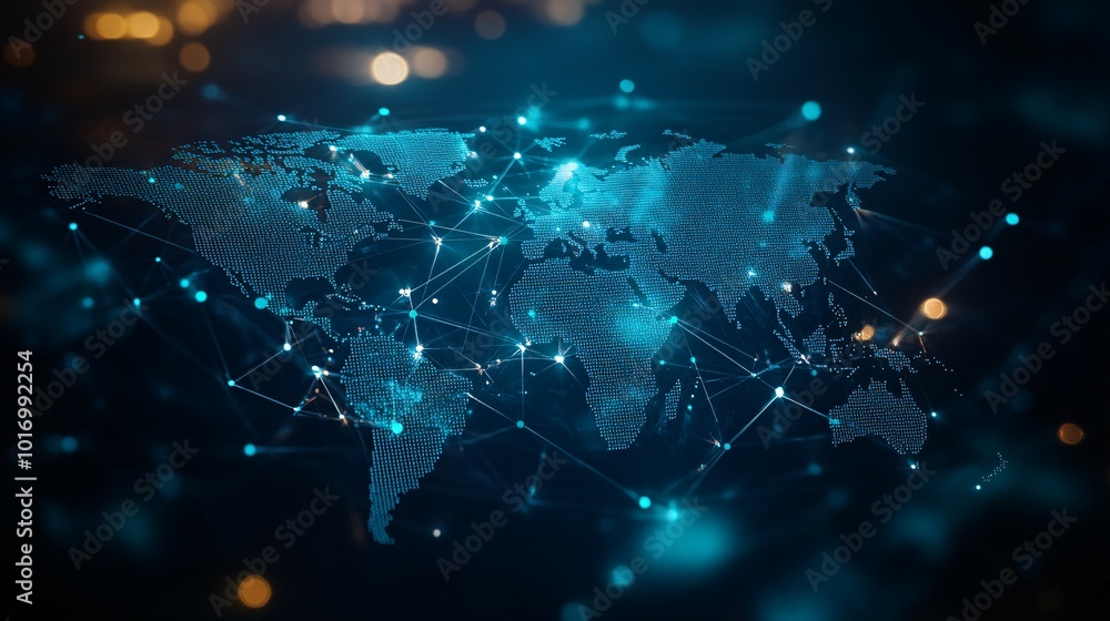Digital World Map with Interconnected Nodes Digital World Map with Interconnected Nodes