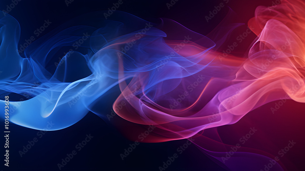 Elegant Smoke Flow: Red and Blue Wisps on Dark Background Elegant Smoke Flow: Red and Blue Wisps on Dark Background