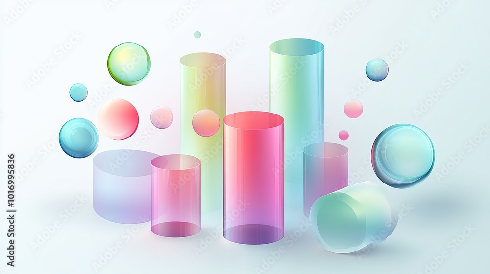 Here is the 3D abstract design featuring colored translucent circles and cylinders in the glass morphism style. I hope it matches your vision Here is the 3D abstract design featuring colored translucent circles and cylinders in the glass morphism style. I hope it matches your vision