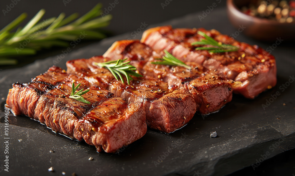 Fried meat, juicy steak lies on the table. Fried meat, juicy steak lies on the table.