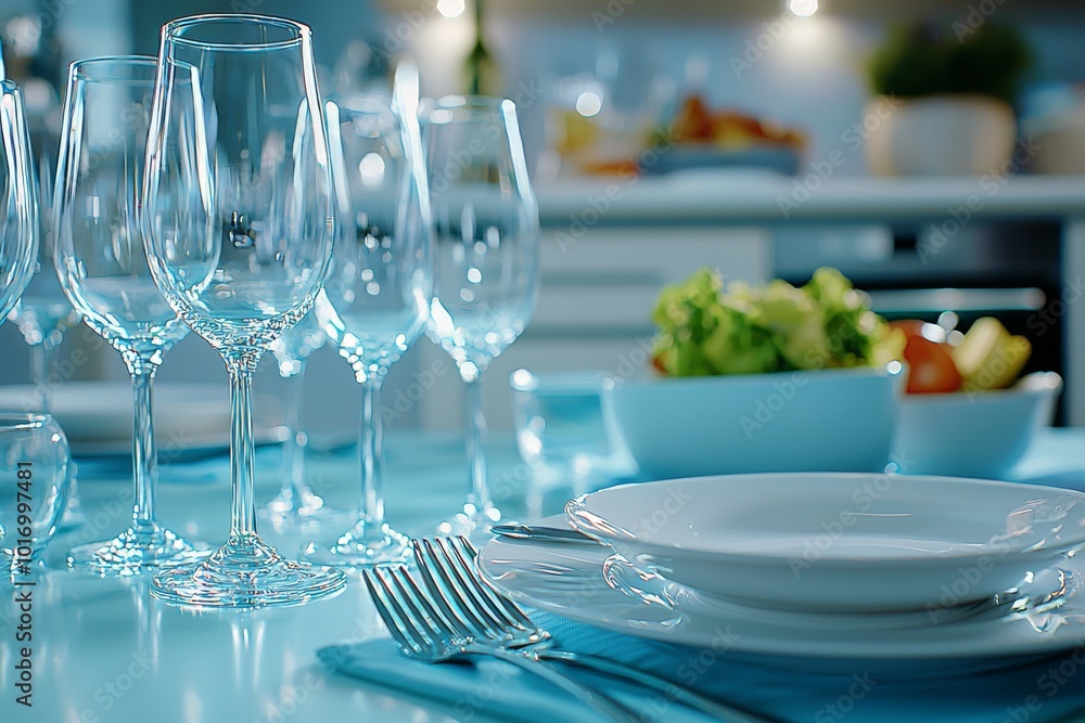 In a restaurant, a luxury table setting is presented In a restaurant, a luxury table setting is presented