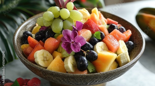 Colorful Fresh Fruit Salad in Decorative Bowl