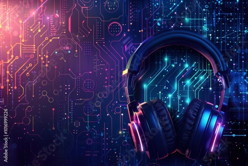 A pair of headphones is displayed on a computer screen,generative ai image