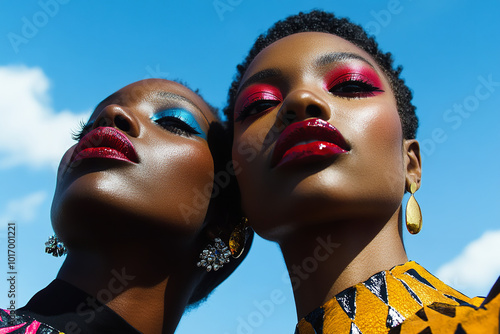 close up, low angle, fashion double portrait photo