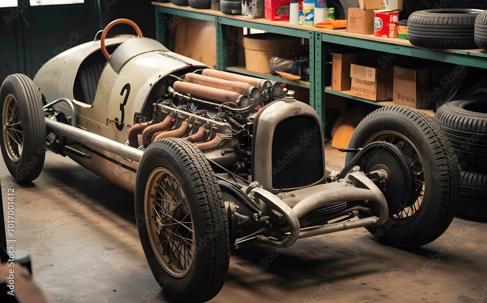 Fototapeta premium Vintage racing car in the garage