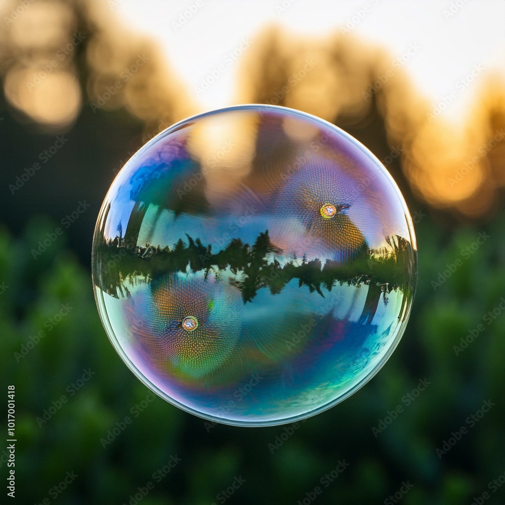 Glänzende Seifenblase vor einem sonnigen Hintergrund