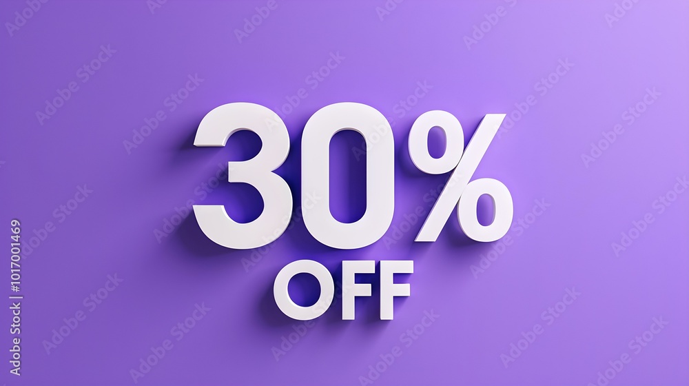 White '30% OFF' Promotional Sign on a Purple Background with Copy Space White '30% OFF' Promotional Sign on a Purple Background with Copy Space