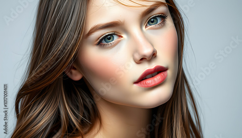 Fashion portrait of teen girl isolated with white highlights, png