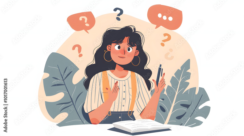 Contemplative Young Woman: Surrounded by Creative Doodles and Ideas on Chalkboard Contemplative Young Woman: Surrounded by Creative Doodles and Ideas on Chalkboard