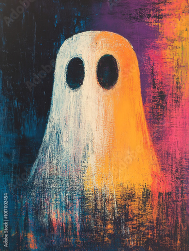 Halloween ghost, Cute ghost, oil pastel painting photo