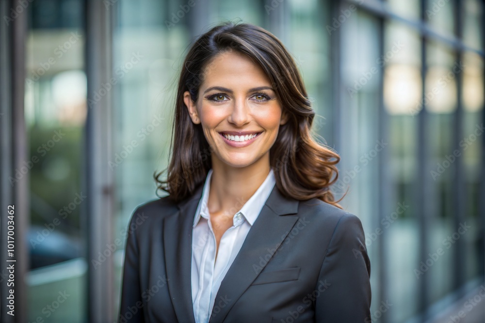 Confident businesswoman smiling in professional attire Confident businesswoman smiling in professional attire