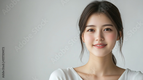 White background for easy cropping, smiling Japanese, young, beautiful woman