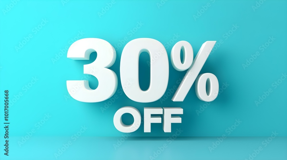 White '30% OFF' Promotional Sign on a Turquoise Background with Copy Space White '30% OFF' Promotional Sign on a Turquoise Background with Copy Space