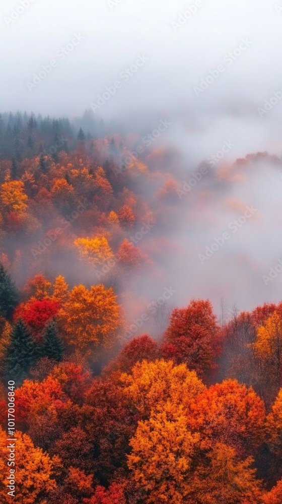 Vibrant autumn forest illuminated by fog and cinematic lighting, perfect for smartphone wallpaper Vibrant autumn forest illuminated by fog and cinematic lighting, perfect for smartphone wallpaper