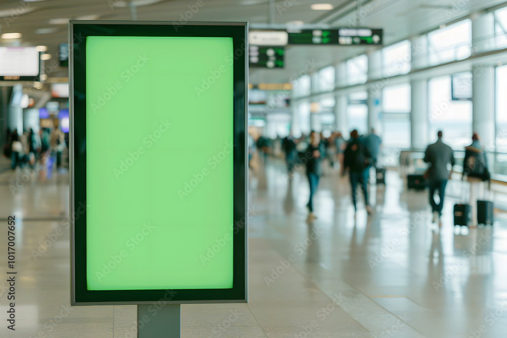 Blank Green Billboard Mockup at an Airport Terminal | Ideal for Advertising and Promotions Blank Green Billboard Mockup at an Airport Terminal | Ideal for Advertising and Promotions