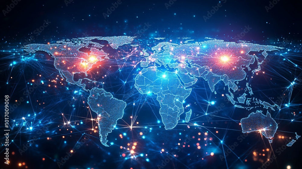 A Digital Representation of the World's Interconnectedness with Glowing Lights and Lines A Digital Representation of the World's Interconnectedness with Glowing Lights and Lines