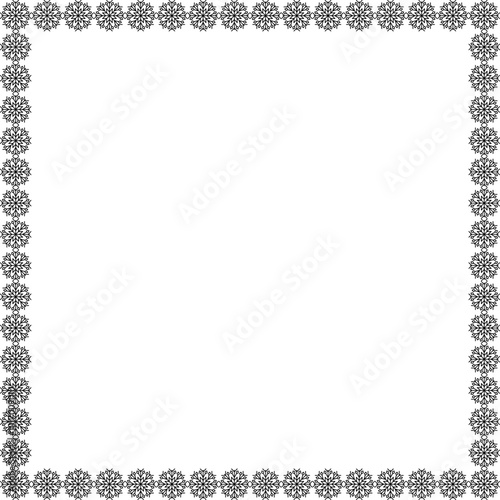 Snowflake square frame. Winter snowflake round border.