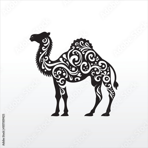 decorative camel black silhouette ornament animal stencil craft printable sublimation clipart vector illustration design