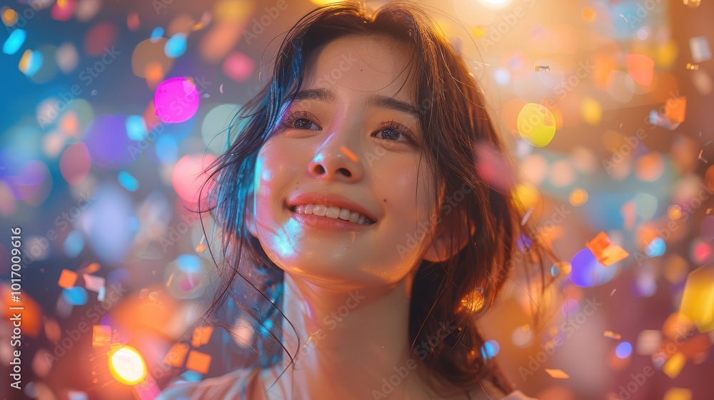 Joyful celebration, Asian girl dancing vibrantly at a lively nightclub, embodying the spirit of graduation and nostalgia, surrounded by colorful lights and festive energy. Joyful celebration, Asian girl dancing vibrantly at a lively nightclub, embodying the spirit of graduation and nostalgia, surrounded by colorful lights and festive energy.