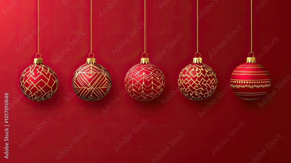 Red and Gold Christmas Ornaments with Glitter Details. AI generated image Red and Gold Christmas Ornaments with Glitter Details. AI generated image