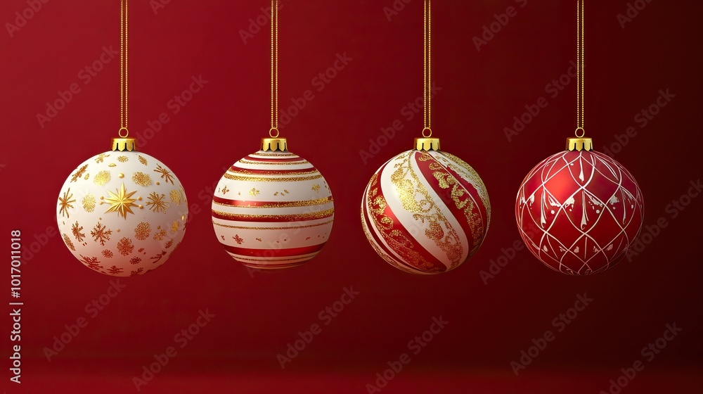 Red and Gold Christmas Ornaments with Glitter Details. AI generated image Red and Gold Christmas Ornaments with Glitter Details. AI generated image