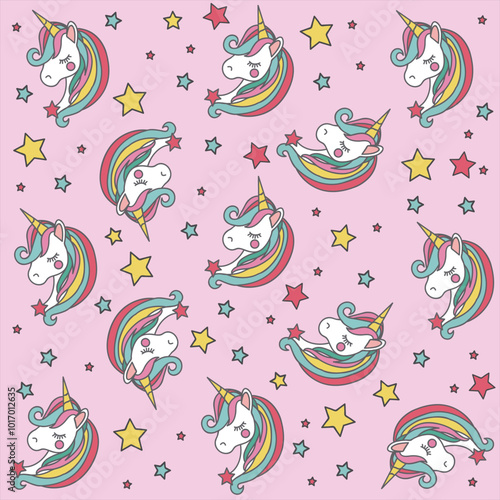 Patron de pony con foindo rosa y estrellas