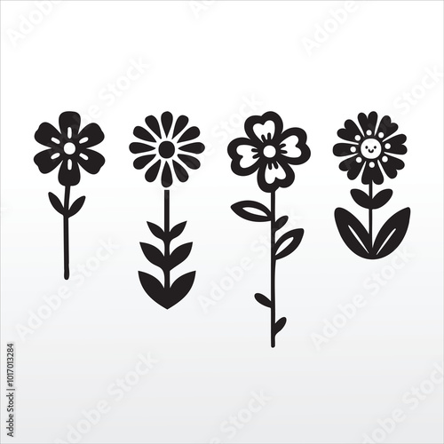 black flower silhouette vector clipart printable sublimation floral craft illustration design set