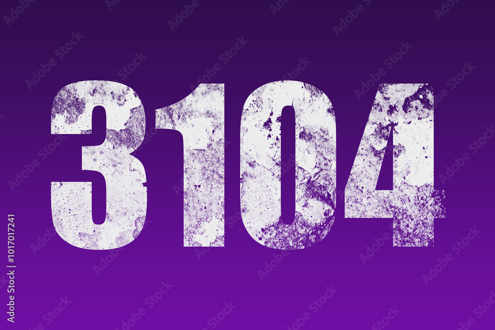 flat white grunge number of 3104 on purple background. flat white grunge number of 3104 on purple background.