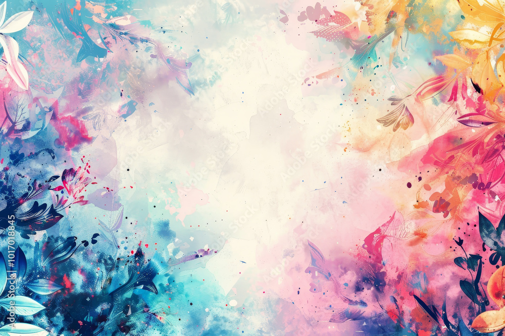 A colorful background with flowers and leaves