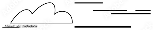 Simple outline of a cloud with horizontal lines representing wind. Ideal for weather reports, nature themes, minimalism design, childrens books, and environmental education. Easy, clear, graphic