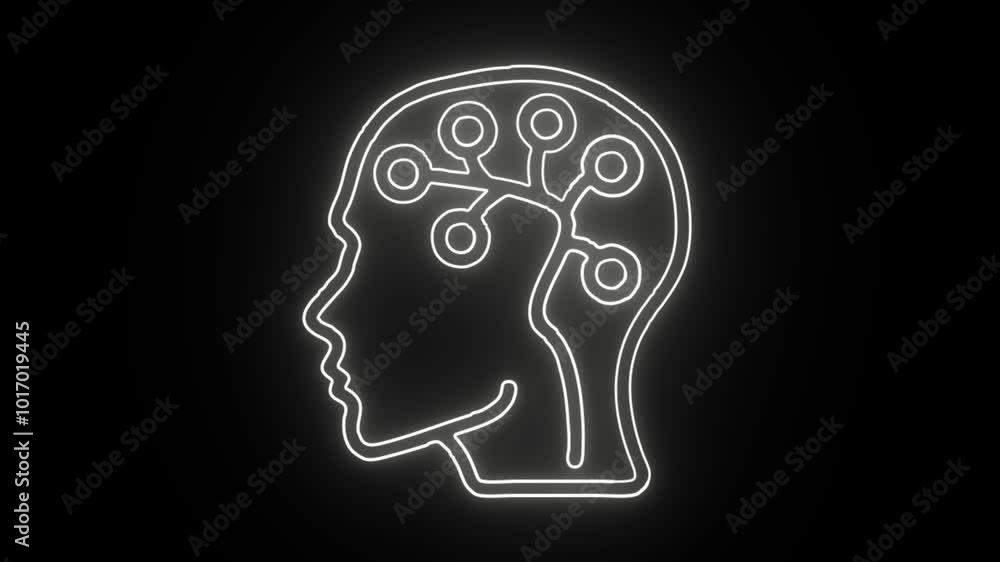 Glowing Neon Brain Icon Isolated on Black Background. HD Video Motion Graphic Animation Glowing Neon Brain Icon Isolated on Black Background. HD Video Motion Graphic Animation