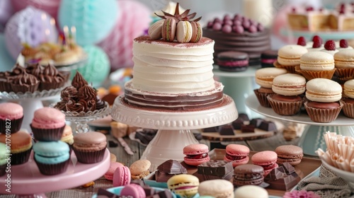 Wallpaper Mural Assorted French Pastries and Macarons on a Dessert Table for Celebration Torontodigital.ca